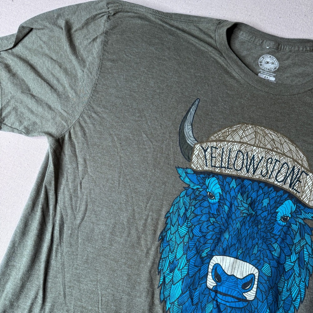 Duck Company Yellowstone National Park Blue Bison Graphic Tee Olive Green 2X